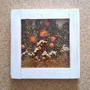 Vintage Dried Flower Wall Art Hanging Framed Roses  Plants Leaves Floral
